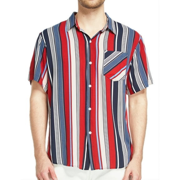 SSLR Hawaiian Shirt for Men Striped Shirt Casual Short Sleeve Button Down Shirts