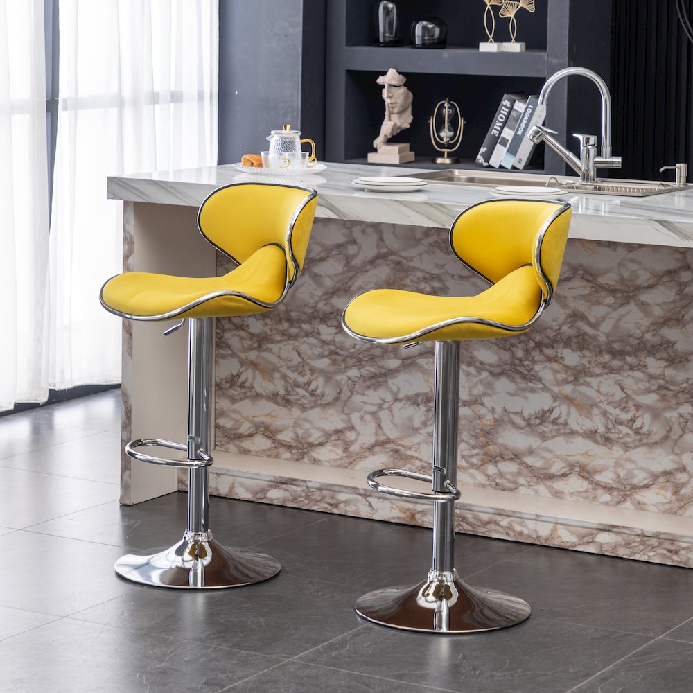 Roundhill Furniture Masaccio Bar Stool with Adjustable Height & Swivel, Yellow, Set of 2