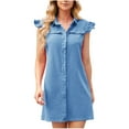 thumbnail image 2 of NSLGXD Womens Denim Shirt Dresses Sleeveless Babydoll Button Down Short Jean Dresses 2025 Summer Beach Cute Ruffle Denim Dress, 2 of 6