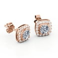 thumbnail image 4 of JeenMata 4 Prong Setting - 2.2 Carat Cushion Cut Moissanite Halo Cluster Stud Earrings - 18K Rose Gold Plating over Silver Plating over Silver, 4 of 5