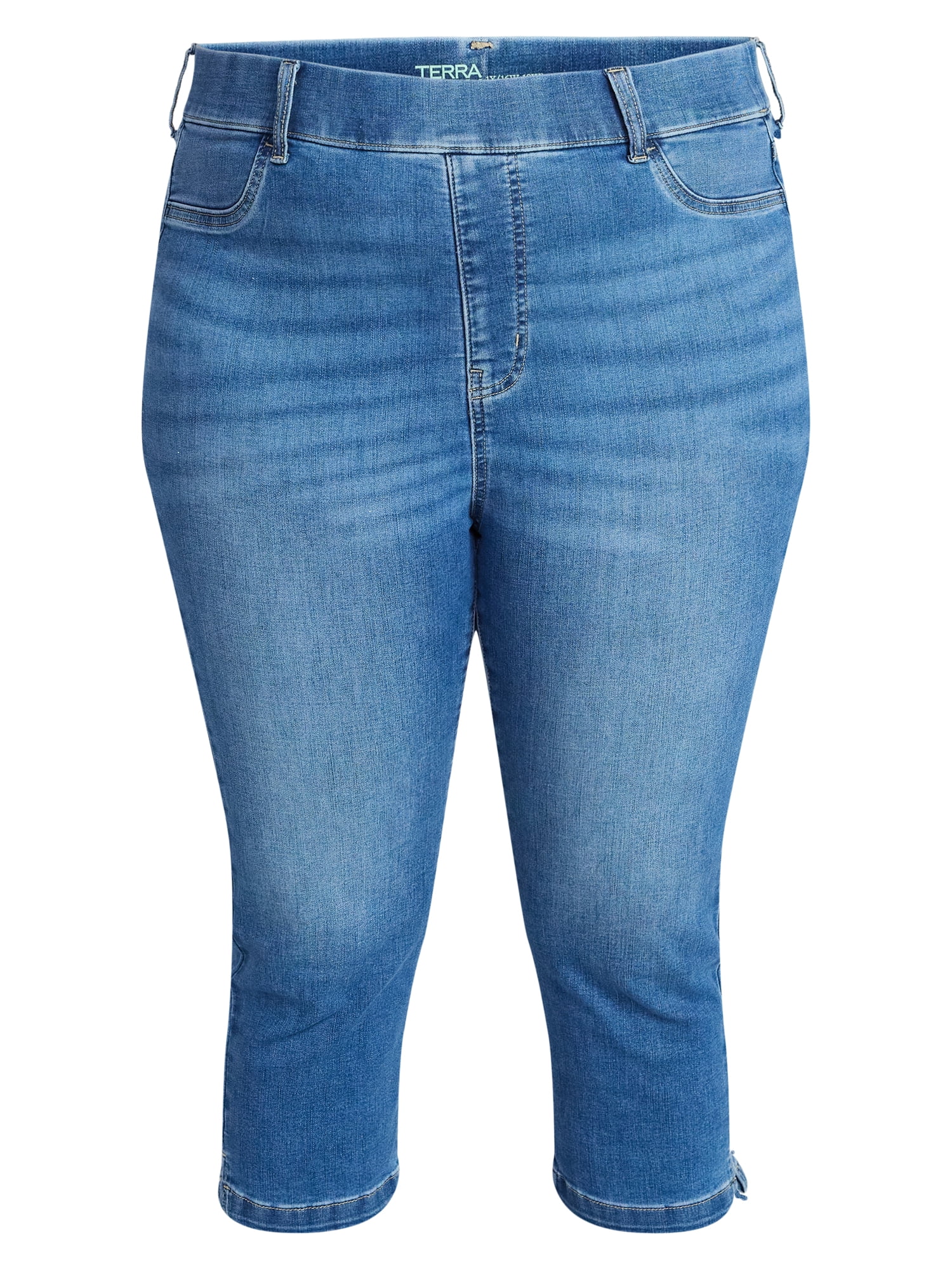 Terra & Sky Women's Plus Pull On Jegging Capri Pants with Control Panel, Sizes 0X-5X