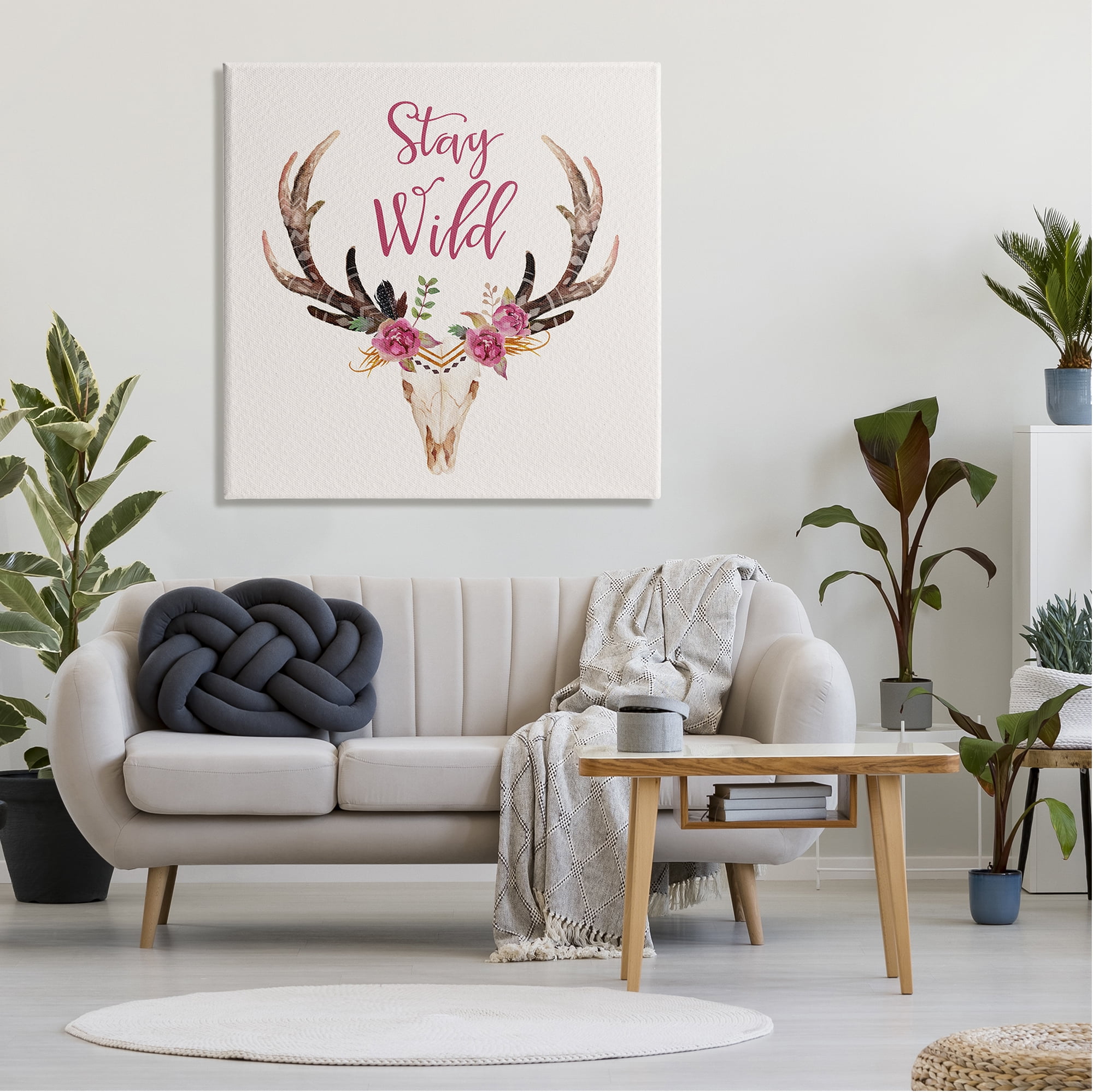 Stupell Industries Stay Wild Boho Chic Floral Deer Skull Antlers Canvas Wall Art, 36 x 36, Design by Amy Brinkman