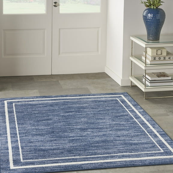 Nourison Essentials Indoor/Outdoor Navy/Ivory 5' x square Area Rug, (5 Square)