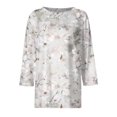 thumbnail image 5 of Women Blouses Dressy Casual 3/4 Sleeve Round Neck Plus Size Floral Print Loose Fit Tunic Tops for Summer White 2XL, 5 of 5