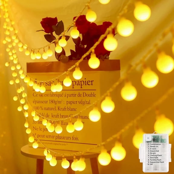 Fairy Lights Battery,23Ft 60 LED Globe String Lights with 8 Modes Waterproof for Indoor,Outdoor,Christmas(Warm White)