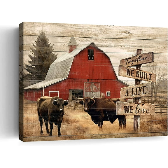 Aaheei Rustic Farmhouse Wall Art Red Barn and Cows Canvas Print Inspirational Quote Sign Pictures Wall Decor Country Style Home Decor Artwork for Bathroom Bedroom Dining Living Room