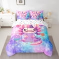 thumbnail image 2 of Feelyou Funny Axolotl Kids Bedding Comforter Set 7 Pieces, Kawaii Cartoon Animal Full Bedding Set, Dreamy Stars Galaxy Reversible Fitted Sheet Flat Sheet, Super Cozy Room Decor, 2 of 7
