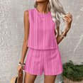thumbnail image 5 of Women's Summer 2 Piece Short Sets Lounge Sleeveless Top Short Matching Outfits Casual Striped Vacation Sweatsuit Hot Pink XXL, 5 of 6
