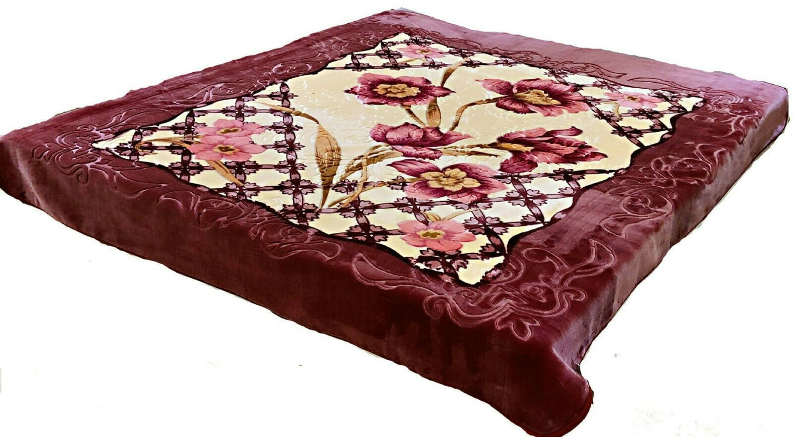 Weighted Heavy Korea Plush Mink Blanket, Queen Multicolor Flower Print