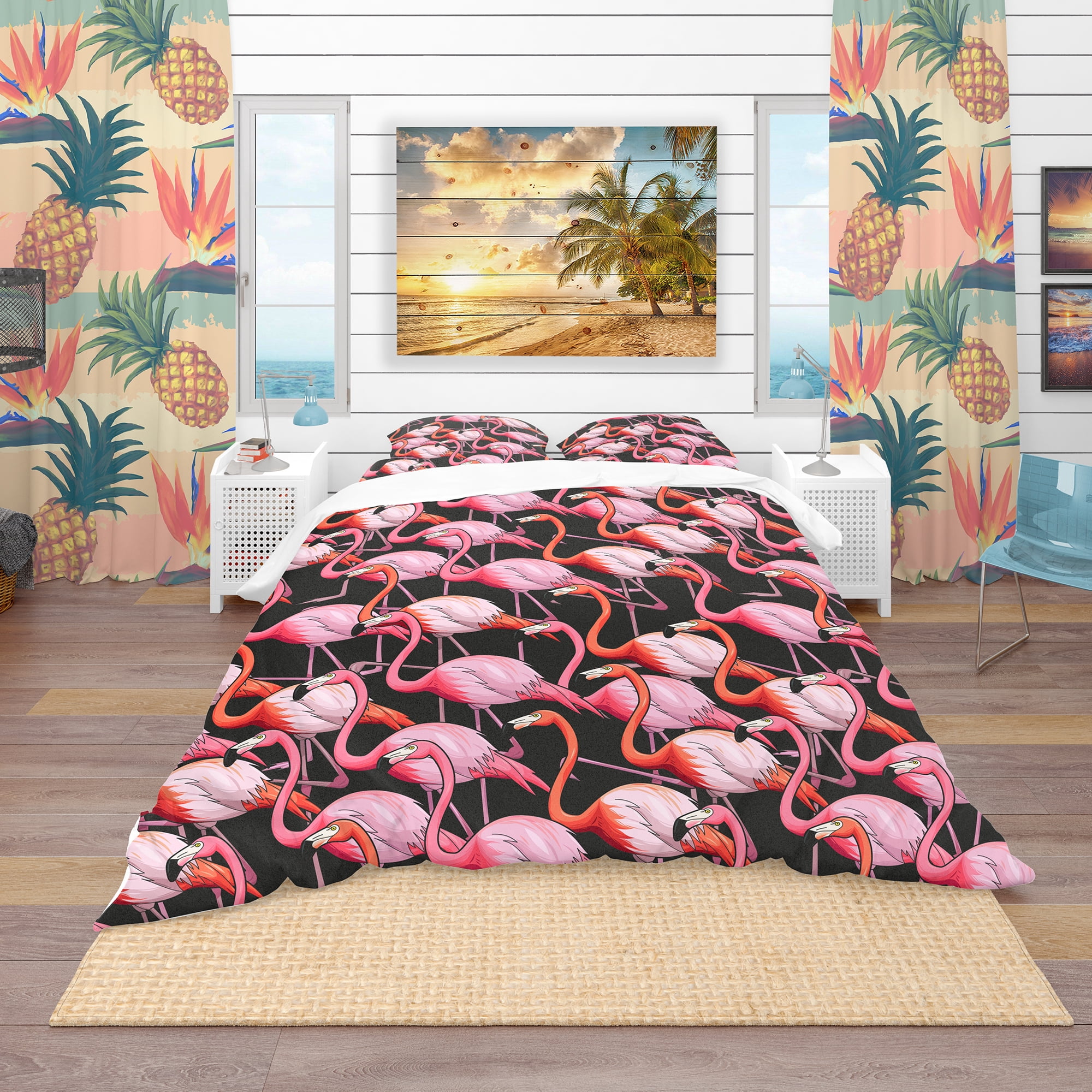 Designart 'Colorful Flamingo' Tropical Duvet Cover Set
