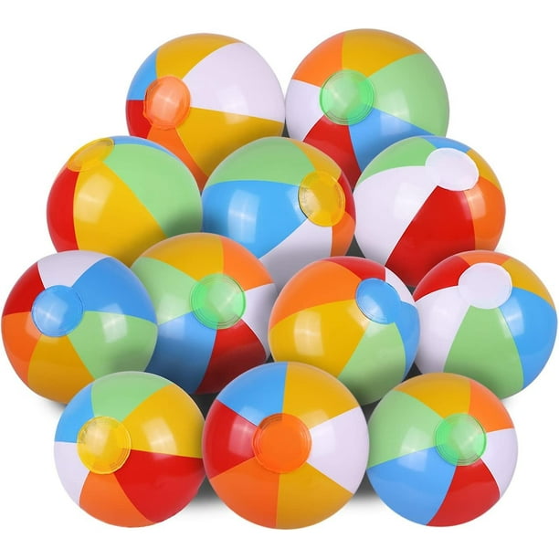 Pelotas de playa a granel - Juguetes inflables para piscina para niños Suministros para fiestas de cumpleaños Favores Decoraciones Luau - Blow Up Classic Rainbow Color Beachball Su