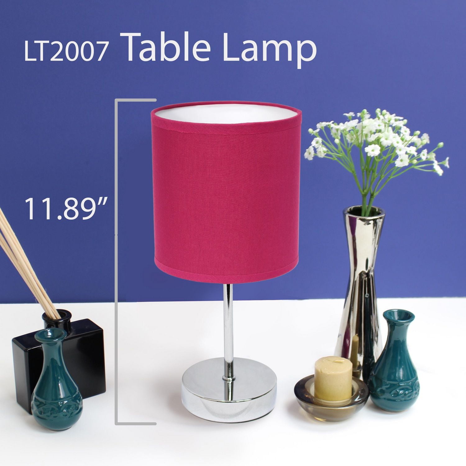 Simples Conceptions Mini lampe de table de base chromée avec abat-jour en tissu