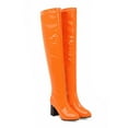 thumbnail image 2 of Boots for Women Verugu Low Heel Comfort Bootie Over-the-Knee Boots Autumn And Winter Stretch Patent Leather Thin Thick High-heeled Women's Boots Candy Over-the-knee Boots Orange 40, 2 of 3