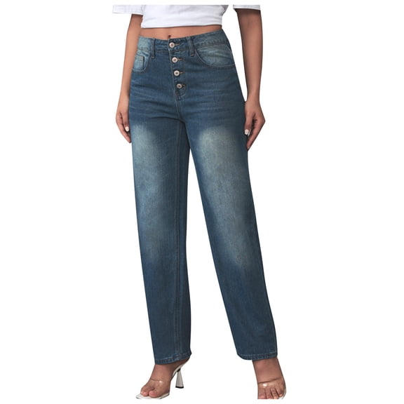 Mepaouo Women's Wide Leg Jeans Casual High Waisted Trousers Stretch Baggy Loose Denim Pants(Blue,L)