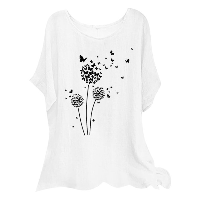 Gibobby Camisetas de verano para mujer Verano mujer manga corta cuello redondo flor camiseta Top Casual Slim camisas camiseta blusa(Blanco,XL)