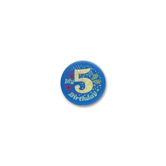 Club Pack of 6 Blue "My 5th Birthday" Decorative Satin Buttons for Boys 2"