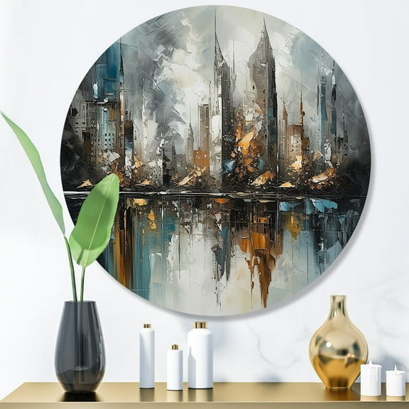 Designart "Skyscraper Abstract 4" City Metal Round Wall Art Prints
