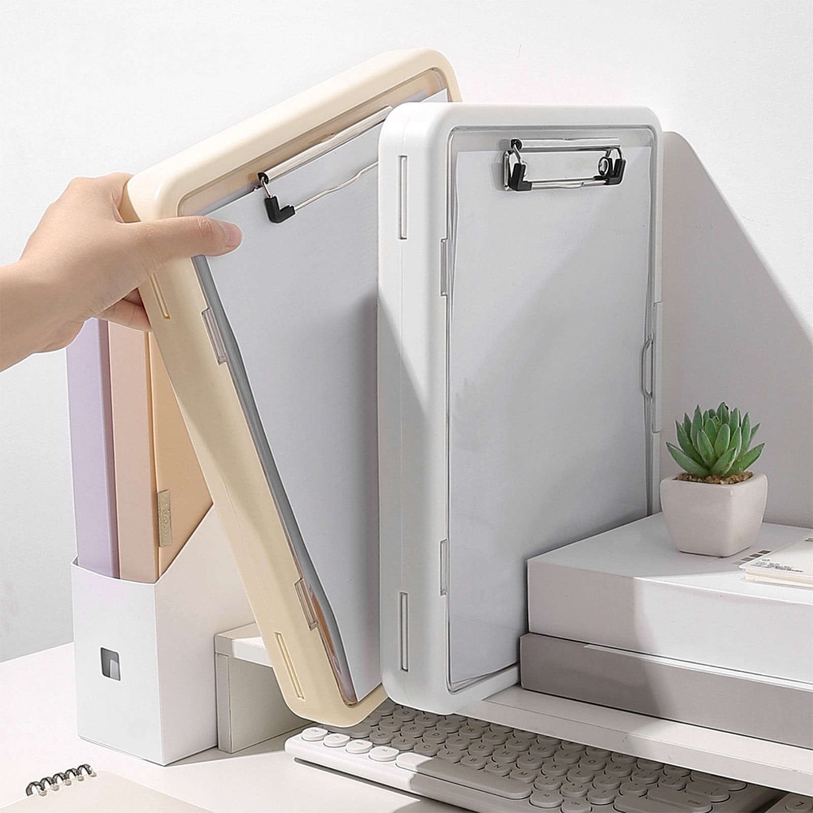 Clipboard with Storage,Heavy Duty Clip Boards with 2 Storage Case,A4 Paper Folder Organization Box,Dual Compartment Clear Visible Side Opening Storage Clipboards for Office Supplies