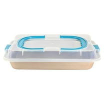 Rectangular Nonstick Baking Pan with Lid Portable Baking Tray with Folding Handle for Dough Bread Cake Food Storage Carbon Steel Pan for Ciabatta Baguette Focaccia Bread etc Champagne Gold 14.5In