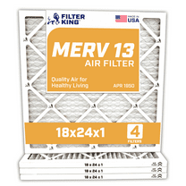 Filter King 18x24x1 Air Filter | 4-PACK | MERV 13 HVAC Pleated A/C Furnace Filters | MADE IN USA | Actual Size: 17.5 x 23.5 x .75"