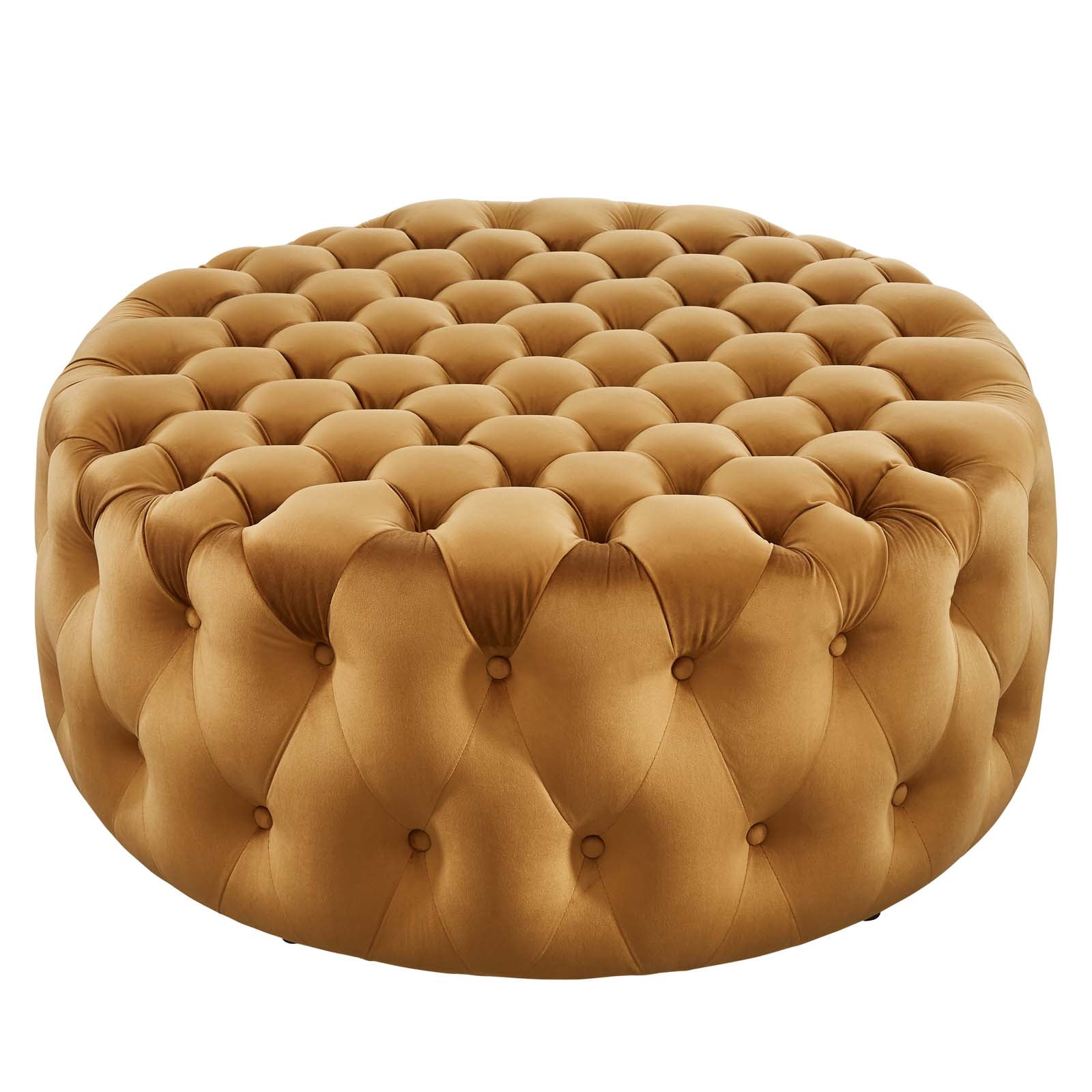 Round Ottoman Accent Tufted Chair , Brown, Velvet, Modern Contemporary, Living Lounge Cafe Room ...