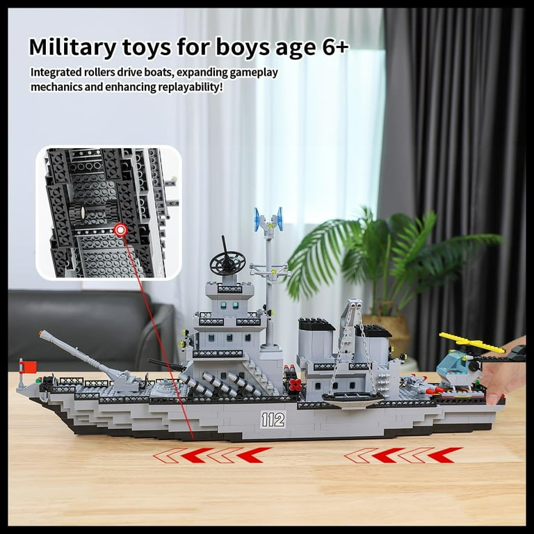 WW2 Military Battleship Building Block Set Large SizedCruiser Toy Military Battle Ship Toy with Helicopter and City Lifeboat A Gift Compatible with Lego Sets for Boys 8 14 Adults 910pcs Walmart