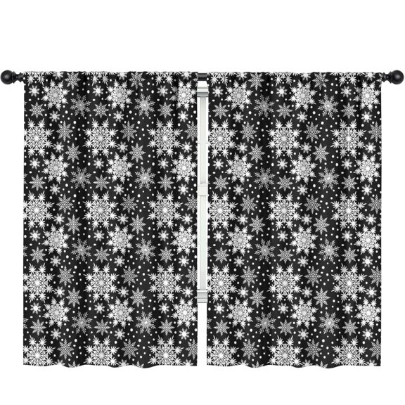 Blackout Kids Curtains,Black Christmas Snowflake Pattern Childrens Insulated Curtains Set Of 2,Bedroom Essentials,Toddler Room Decor 52"x84"