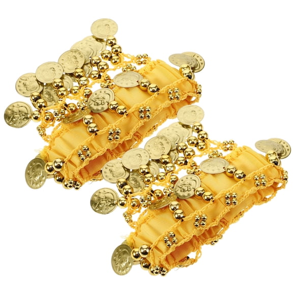 VERDANVERSE 1Par Tobilleras Decorativas Amarillas Con Monedas Para Bailes Y Presentaciones De Danza