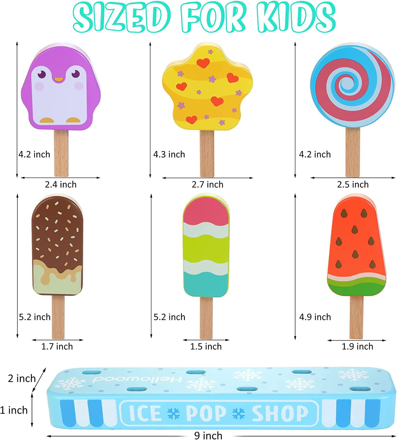 Wooden Ice Pop Shop Pretend Play Set for Kids, 7 Pieces Realistic Ice Lolly  Play Food Toys Set, Montessori Role Play Toys for Toddlers Age 2-4 
