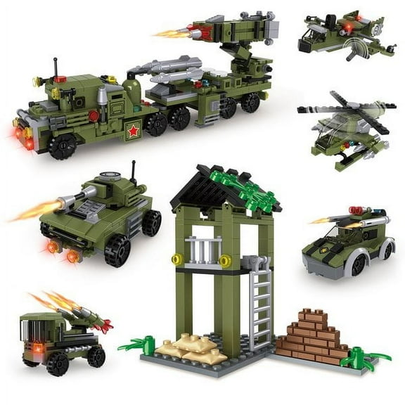 SOLICE 905 Pieces City Army Military Building Blocks, Corps War Toy Set with Tank Helicopters Vehicles, Heavy Transport Truck Armored Vehicles Kid's toys
