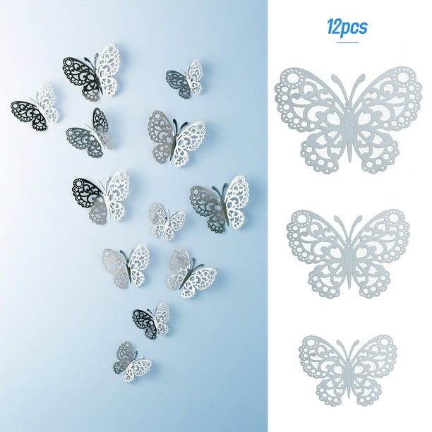 12pcs Set Vivid 3d Butterfly Wall Stickers Removable Mural Stickers Diy Art Wall Decals Decor With Glue For Bedroom Wedding Party Silver Walmart Com Walmart Com