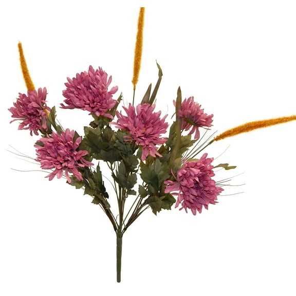 Blush Pink Mum Cattail 26in Fake Flower Faux Foliage Rustic Mixed Greenery Bush for Craft Home Garden Outdoor Bouquet Arrangement Ceremony Wedding Arch Floral Wall Aisle Decor (Mauve, Set of 2)