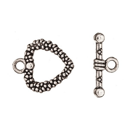 Heart Charm Toggle Clasp Heart Shape Wreath Toggle Clasp Antique-Silver Plated 16/19.5mmx19/8.2mm Sold per pkg of 5pair ()