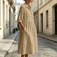 thumbnail image 7 of QUNYINEY Dresses for Women Cotton Linen Midi A Line 3/4 Sleeve Shirt Dress Collared with Pockets Loose Fit Button Solid Dresses S-2XL, 7 of 7