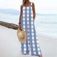thumbnail image 6 of Casual Jumpsuit for Women Summer Button Strap Plaid Criss Cross Bib Jumper with Pocket Loose Pleated Wide Leg Outfits, Dark Blue, XXL, 6 of 7