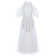 thumbnail image 3 of IBTOM CASTLE Women Lyrical Dance Dress Shiny Criss Cross Spaghetti Strap Full Circle Mesh Tulle Long Dress with Brooch Pin M White, 3 of 8