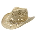 thumbnail image 2 of VLOOCKLW Western Cowboy Hat Unisex Wide Brim Hollow Design Breathable Sun Hat Trendy Solid Lightweight Outdoor Travel Casual Cap, 2 of 3