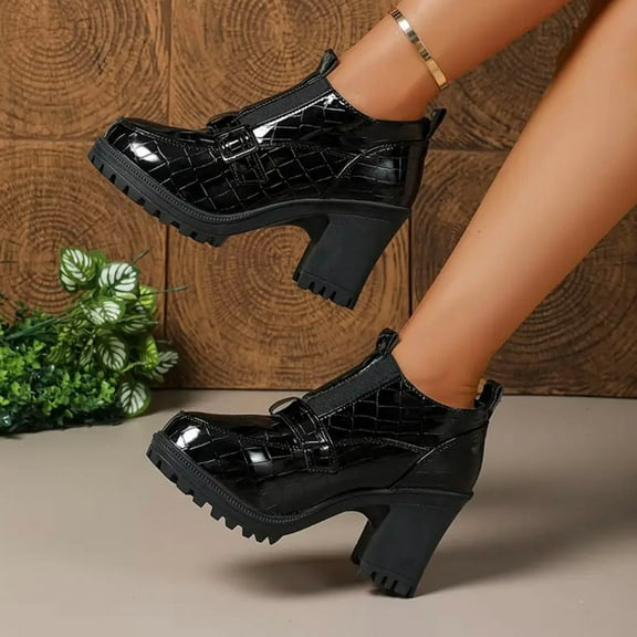 Wowcloth Women's Fashion Casual Loafer Pumps – Retro Round Toe Shallow Cut with Chunky Heel & Versatile Design for Daily Outfits