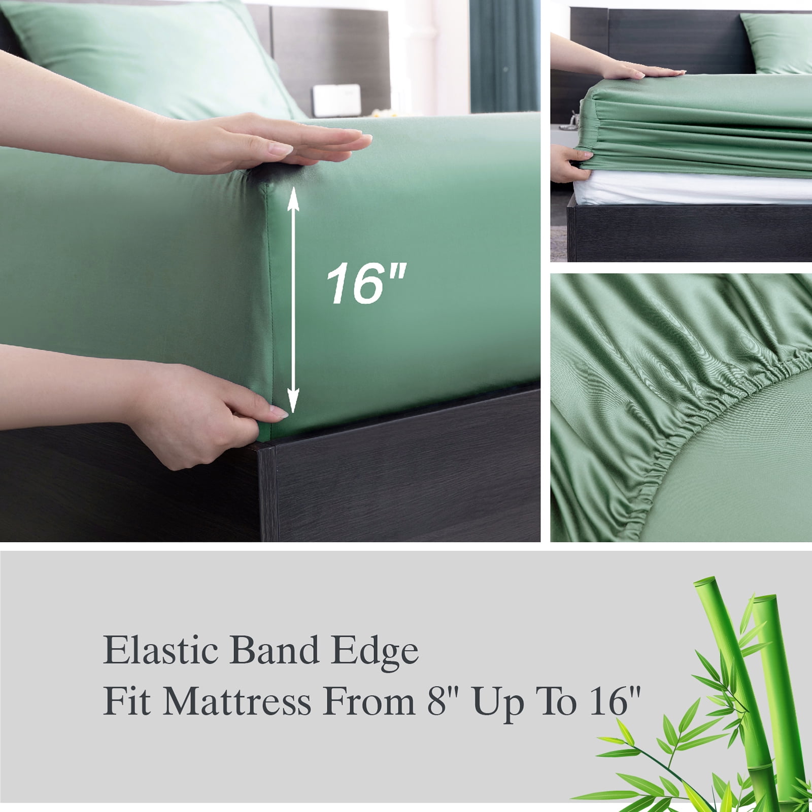 Lidoloka Luxury Bamboo Bed Sheets Set Twin 3Pcs for Adult,Soft&Cool,16" Deep Pocket,Green