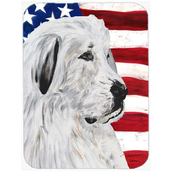 Great Pyrenees With American Flag USA Glass Cutting Board - Large