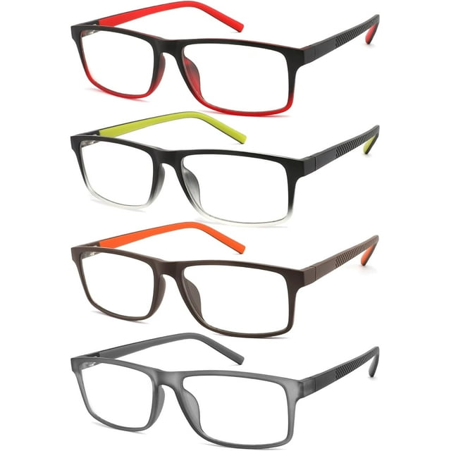 acavefox 4 Pack Reading Glasses Men Readers Blue Light Blocking Comfortable Rubber Temple Wide Frame Computer Eyeglasses 3.75