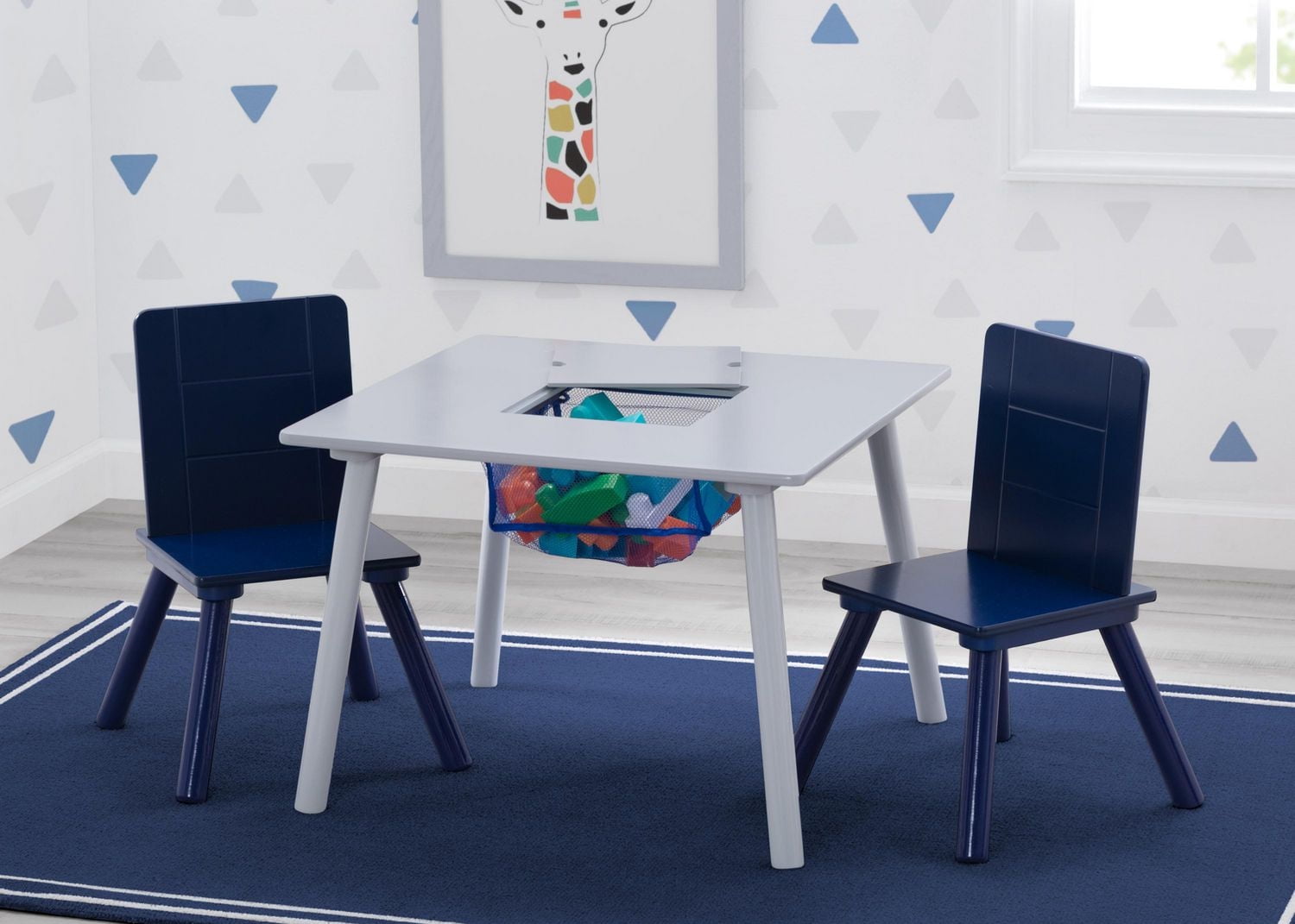 Delta Children Ensemble table et chaises pour enfants avec rangement (2 chaises incluses) – gris/bleu