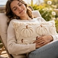 thumbnail image 3 of Pumpkin Lumbar Throw Pillow Cover, Cream Textured Autumn Accent Cushion with Brown Stem, Fall Thanksgiving Sofa Decor, 19.69 x 11.81 in, 3 of 6