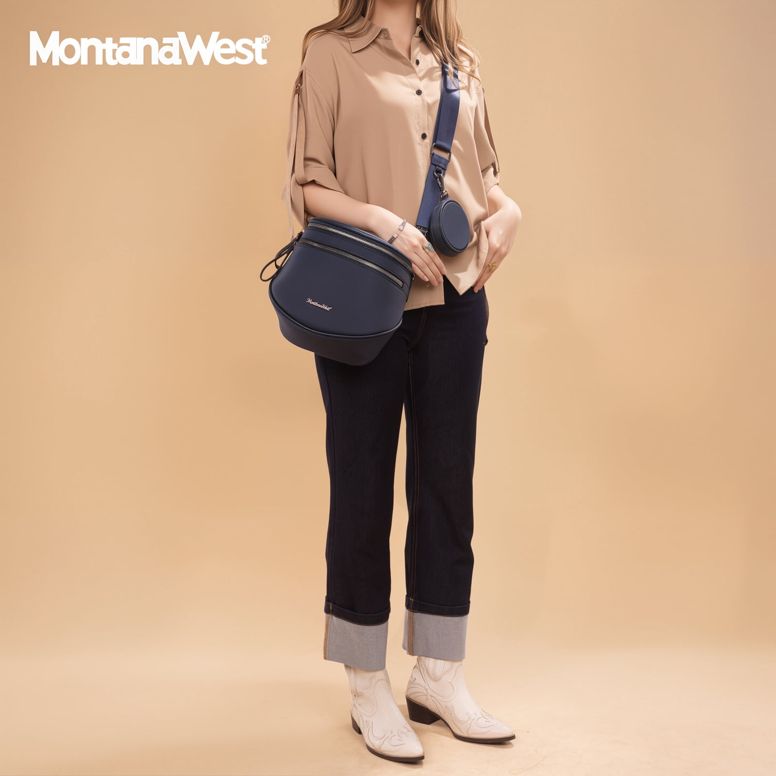 Montana West Large Crossbody Bags for Women Bum Bag Sling Purse with Adjustable Strap, Navy