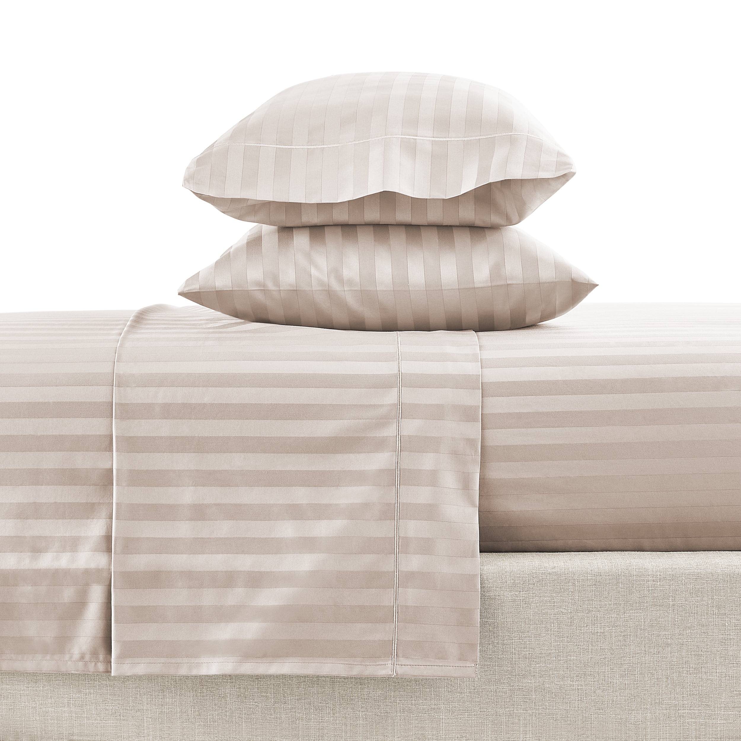 Hotel Style 4-Piece 600 Thread Count Taupe Stripe Egyptian Cotton Adult Bed Sheets, King-Deep Pocket