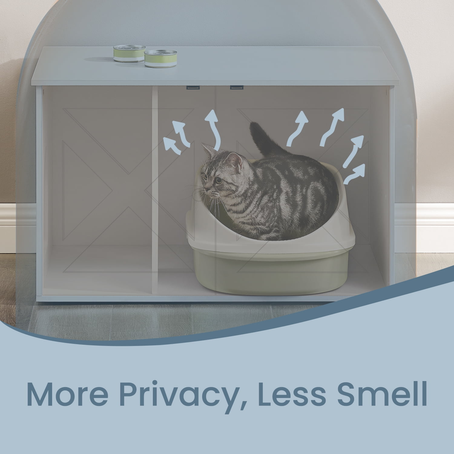 LEDREM Cat Litter Box Furniture Enclosure, Multi-Functional Hidden Washroom with Removable Divider for Indoor Cats,L, White