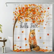 HVEST Farmhouse Fall Shower Curtain for Bathroom,Funny Fox and Autumn Red Orange Maple Leaf on Gray Fabric Shower Curtain with Hooks,Rustic Country Bathroom Curtain Shower Set, 60x72 inches