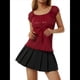 thumbnail image 1 of Camisetas de Estilo Grunge Y2K con Cuello Cuadrado Transparente y Retazos de Encaje para Mujer, Ropa Estética Gótica Vintage Rojo S, 1 of 10