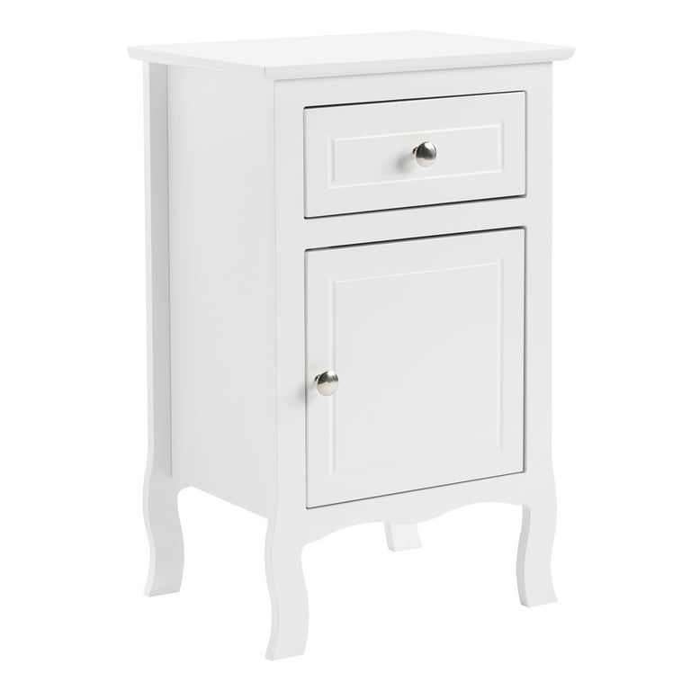 Nightstand for Living Room CASEMIOL Bedside Table with Storage Drawer and Single Door Cabinet Modern Bedside Table End Side Table White Wooden Sofa