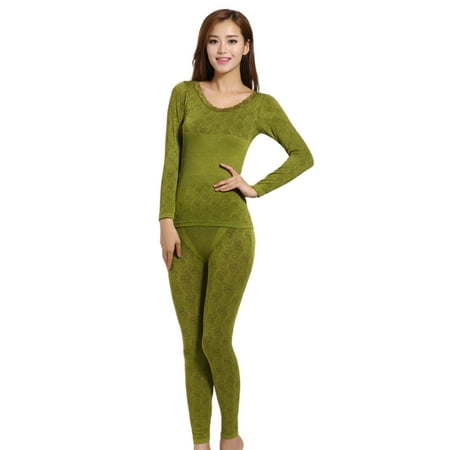 

Visland Long Johns Thermal Underwear for Women O-Neck Top Long Johns Pajama Set Base Layer Pajama Set Cold Weather